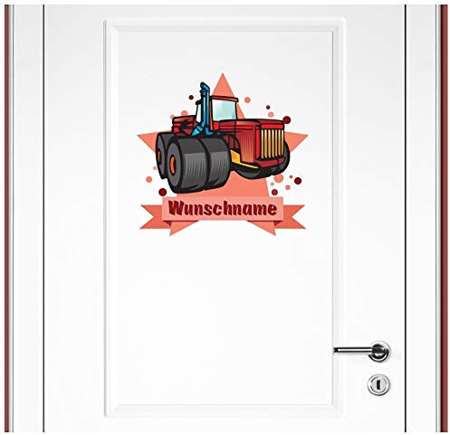 Samunshi® Großer Traktor Wandtattoo Türschild mit Name personalisierbar Kinderzimmer Türaufkleber Baby Wandaufkleber - 100x87cm mehrfarbig