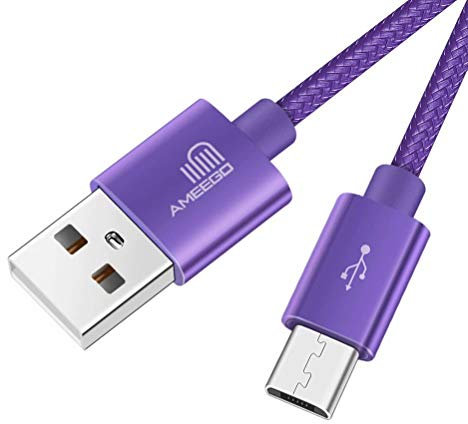 ameego 3.1amp fast charging Strong Nylon Braided Tangle-Free Micro USB Data Charger Cable for Samsung, HTC, Nokia, Sony, Kindle, PS4, Speaker, Power bank and More Micro USB Devices - 6.6ft (Purple)