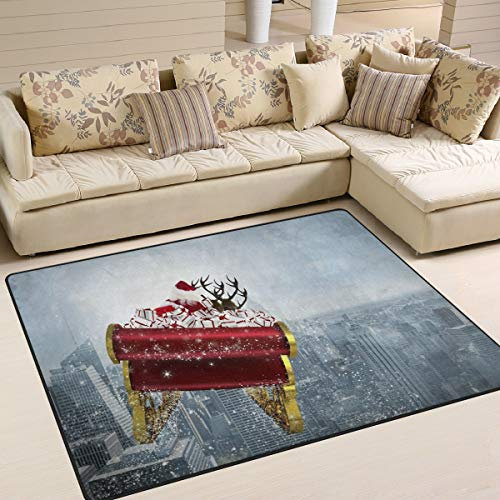 Use7 Teppich, Weihnachtsmann mit Schlitten, für Wohnzimmer, Schlafzimmer, Textil, mehrfarbig, 160cm x 122cm(5.3 x 4 feet)