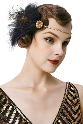BABEYOND 1920s Stirnband Feder Damen 20er Jahre Stil Flapper Charleston Haarband Great Gatsby Damen Fasching Kostüm Accessoires Gold