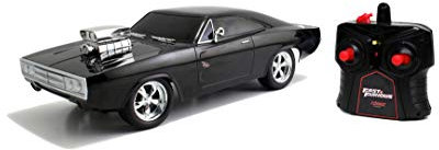 Jada Toys Fast & Furious RC Auto Dom's 1970 Dodge Charger Street, Ferngesteuertes Auto mit 2-Kanal Funksteuerung, Turbofunktion, Maßstab 1:24, ab 6 Jahren, schwarz