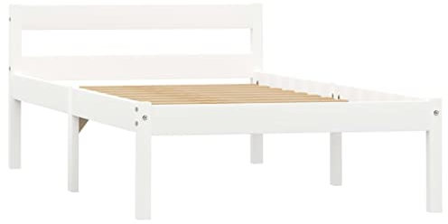 vidaXL Kiefernholz Massiv Bettgestell Holzbett Einzelbett Futonbett Massivholz Bett Bettrahmen Lattenrost Schlafzimmerbett 90x200cm Weiß