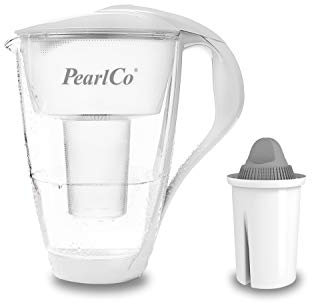 GLAS-Wasserfilter PearlCo (weiß) mit 1 Protect+ classic Filterkartusche (f. hartes Wasser) - Made in EU