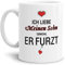 Tassendruck Tasse mit Spruch Liebeserklärung - Obwohl Du furzt - für den Sohn - Kaffeetasse/Geschenk-Idee/Lustig/Liebe - Weiß