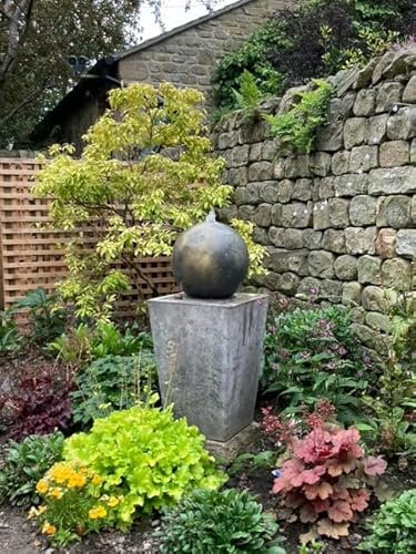 SPHERE BALL ON CANTABURY TUB STONE WATER FOUNTAIN FEATURE GARDEN ORNAMENT