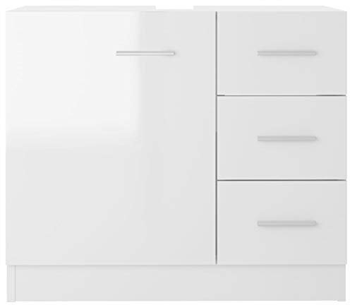 Tidyard Armoire de Lavabo Armoire de Salle de Bain Meuble sous Lavabo Blanc Brillant 63x30x54 cm Aggloméré