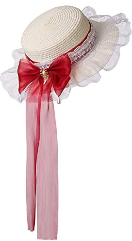 COSDREAMER Sombrero de encaje con lazo, para fiestas de té, para verano, playa, vacaciones (Rojo Vino)