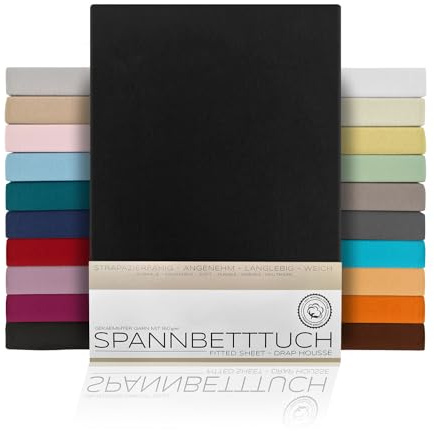 Beautex Spannbettlaken Jersey Baumwolle Boxspring 140x200x45 cm Schwarz | atmungsaktiv, hautfreundlich, rundum elastisch, perfekte Passform, formstabil, 160 g/m², pflegeleicht, viele Farben
