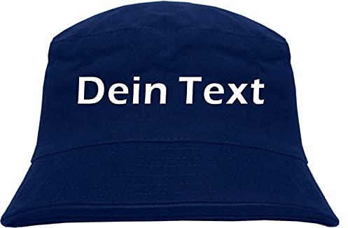 Individueller Fischerhut - Blockschrift - Bucket Hat mit Wunschtext Bedruckt Dunkelblau M
