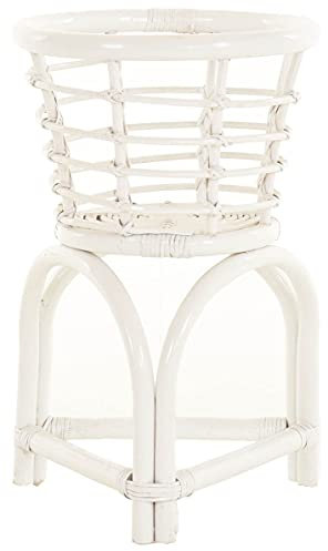 Krines Home Rattan Blumenständer gestäbt 50er / 60er Jahre Stil niedrige Blumensäule (Weiss)