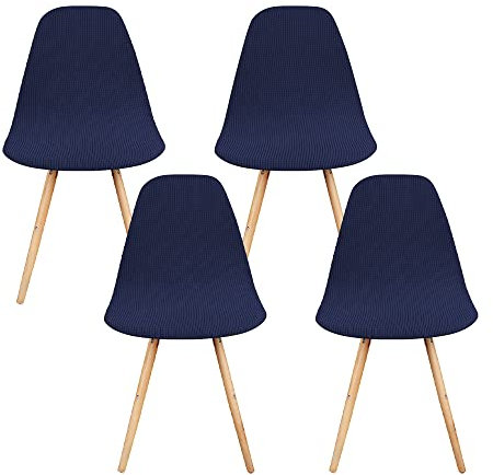 Schalenstuhl Bezug,Stuhlhussen 4er Set,Strech Jacquard Esszimmerstühle Stuhlbezug,Abnehmbare Waschbar Spannbezug,Universal Stuhlabdeckung für Wohnzimmer Hochzeit Büro Bankette Partys Deko(dunkelblau)