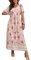 GRECERELLE Womens Summer Maxi Boho Beach Dress Floral Print Dress V Neck Short Sleeve Drawstring High Waist Flowy Long Midi Dresses (Hibiscus White, L)