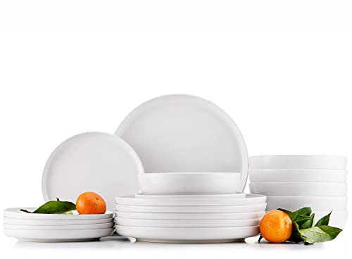 Konsimo Victo Servizio Tavola - Piatti 6 Persone - Set Piatti 18 Pezzi - Servizio Piatti in Ceramica - Servizio da Portata Elegante e Minimalista - Servizio Tavola - Bianco
