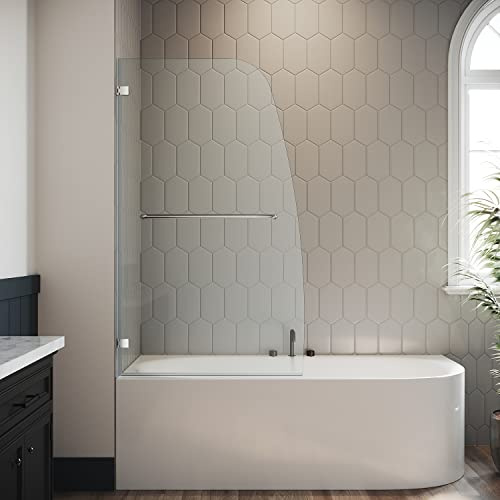 ELEGANT Frameless Bathtub Shower Door 34W x 58H, Chrome Pivot Tub Screen