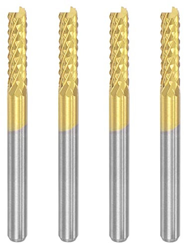 sourcing map Fresa per router CNC, 1/8 3,175 mm codolo 3 mm x 12 mm rivestito in titanio carburo di tungsteno fresa per incisione PCB fibra di plastica legno 4 pezzi