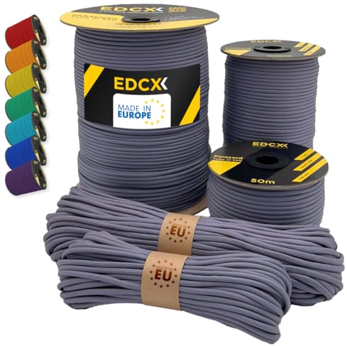 EdcX Paracord 550 4mm, 35+ Solid Colors (10m, 15m, 30m, 50m, 100m, 300m) | Shark, 300 m – 100% Nylon Rope 4mm, Type III 7 strand | Survival, Camping, Bushcraft, Crafts | Made in EU