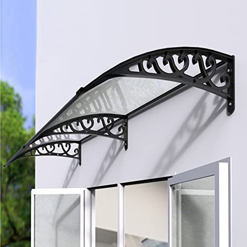Modern Door Awning,Window Awning,Outdoor Porch Awning,Uv Rain Snow Protection,Strong Front Door Canopy Rain Canopy,Transparent Polycarbonate Canopy with Black Bracket (60x150cm/24x59)