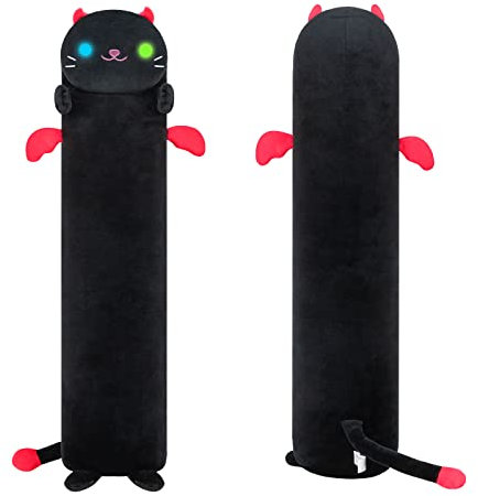 Mewaii 70CM Lange leuchtende Katze Plüsch Kissen Gefüllte Tiere Squishy Kissen Plüsch Nette Beleuchtung Kitty Schlafen Umarmung Plüsch Kissen Weiche Spielzeug für Kinder (Schwarz)