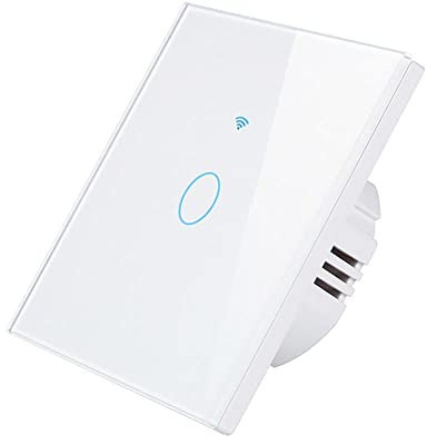 Interrupteur WiFi Connecté Tactile 1 Bouton (Avec Ou Sans Neutre) Alexa Google Assistant Tuya App Compatible, Panneau en Verre Trempé (Blanc)