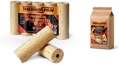 Sanitärshop baustoffe & Sanitär Set: 1 x 10 kg Premium Holzbbriketts mit optimierter Rundform mit Loch - zum Heizen für Kamin Grill Heizung - inkl. 1 kg Anzünder