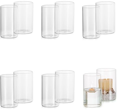 Glasseam Kerzenständer Stumpenkerzen Schwimmkerzen Deko, Klar Kerzenhalter Glas Vasen Set Hochzeit Tischdeko, Zylinder 12 Windlichter Glaszylinder mit Boden für Votivkerzen Taufkerze