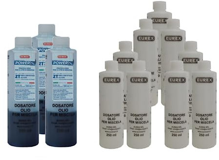 MISURINO DOSATORE PER OLIO MISCELA DA 2% A 6% CON TAPPO + 100 ml POWER X 100% SINTETICO - ESTERE - Olio 2 tempi 9 Misurini vuoti + 3 Misurini con 100ml.