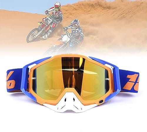 Jilskl Maschera Motocross, Occhiali Da Cross, Occhiali Moto Sport All'Aria Aperta, Adatto Per Moto, Off-Road Racing, Off-Road Moto, Mountain Bike, Sci o Caschi Aperti, Arancione, Oro Occhial