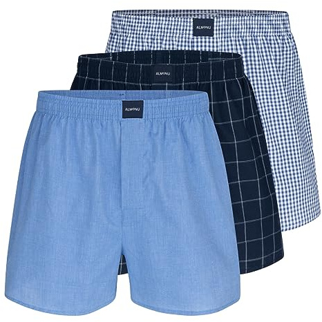 Almonu 3er oder 6er Pack Web Boxershorts Herren aus Baumwolle, Lockere Boxershorts, Boxershorts Herren Baumwolle locker, Geknöpfter Eingriff, Pants Herren, Unterhose Männer Boxershort