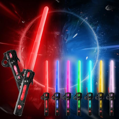 Bohrma Sabre Laser Enfant, Lightsaber 2 en 1 Sabre Laser Télescopiques 7 Couleurs Sabre Lumineux Sabre Laser Réglable Sabre Laser Star Wars pour Adulte Enfant Halloween Cosplay Party