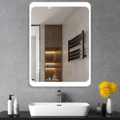 Sanitemodar Miroir Lumineux Salle de Bain 60 x 80 cm, Bande Lumineuse à Largeur Non-uniforme, Anti-buée, Lumières Tricolores, Interrupteur Tactile