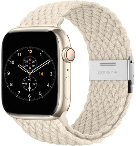 Nepfaivy Geflochtenes Armband Kompatibel mit Apple Watch Armband 40mm 41mm 38mm 42mm für Damen Herren, Nylon Stoff Sport Verstellbares Band für iWatch Series 10/9/8/SE/7/6/5/4/3/2/1, Sternenlicht