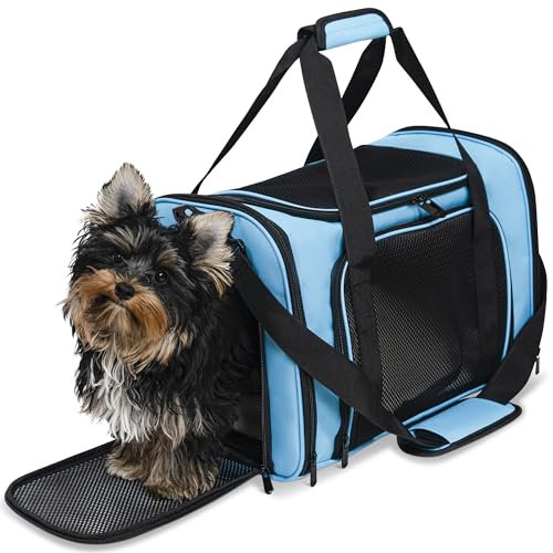 Valtrove Haustierträger für (sehr) kleine Hunde & Katzen, blau - Hundebox faltbar für Auto, Flugzeug & Reisen - Hundetransportbox, Katzentransportbox Hundetasche, Hunde/KatzeTransporttasche (S)
