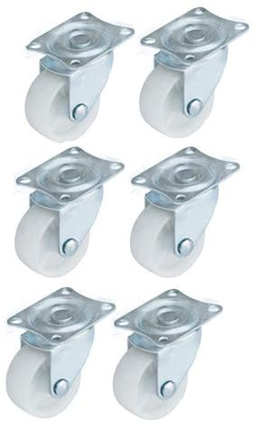 QOPAHI 25mm Castor Wheels - Small Trolley Swivel Casters with Rubber Base Ball Bearing, Single Furniture Wheels to Move Heavy Objects(Pack of 6, White)