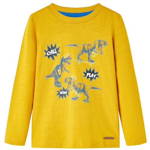 Kinder Langarmshirt T-Shirt Kindershirt Jungen Rundhalsausschnitt Ocker 116