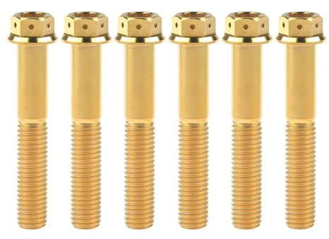 Bullone In Titanio Da 6 Pezzi M10X20~90Mm Vite A Testa Esagonale Con Flangia Passo 1,25/1,5Mm, Oro, M10 1,25Pitch, 50mm