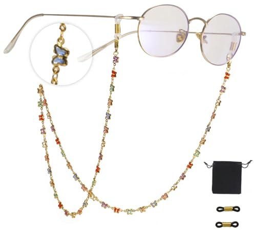 Dreamtimes Brillenkette für Frauen Handgemachter Schmetterling Brillenband Kette Brillenhalskette Maskenkette Augengläser Ketten (Farbig-G)