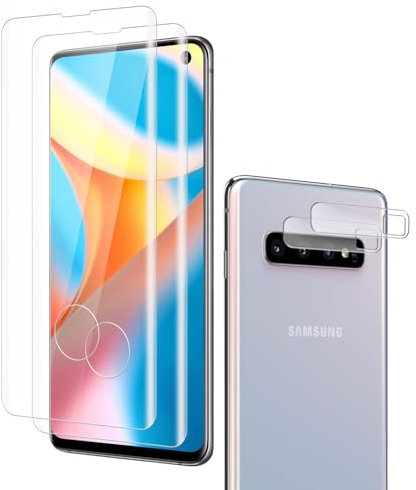Agedate 2+2 Stück Schutzfolie für Panzerglas für Samsung Galaxy S10 Schutzglas, 9H Härte Fingerabdruck-ID Kamera Schutzfolie für Samsung S10 Displayschutz, HD Displayfolie für Galaxy S10 Kameraschutz