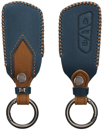 kwmobile Autoschlüssel Kunstleder Hülle kompatibel mit VW Golf 8 3-Tasten Autoschlüssel - Schlüsselhülle in Marineblau Hellbraun