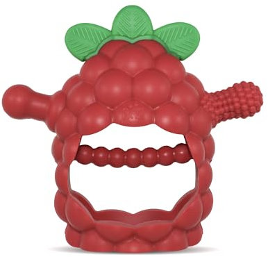 RaZbaby RaZberry Grip Silikon-Beißring für 3M+ | Fallfester Beißring für Babys und Kleinkinder – entworfen von der Natur mit unserem patentierten BerryBumps Multiexture-Design | 3M+, Rot