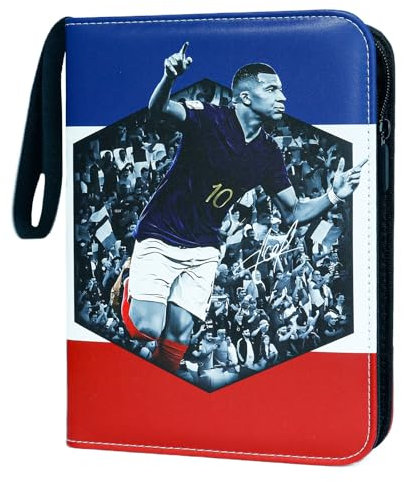 Oirigaga Fußball Karten Sammelalbum, Fussball Sammelkarten Album, 4 Taschen 50 Hüllen 400 Karten Sammelmappe Sammelheft Sammelbuch, 3-Ring Karten Heft Ordner Mappe mit Reißverschluss und Tragegriff