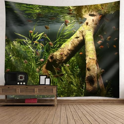 KnSam Wandtuch, Fisch Seetang Tapisserie Braun Grün Polyester, Natur Landschaft Wandteppich Wandtücher für Tischdecke Wohnzimmer Schlafzimmer Decor, 350x256cm