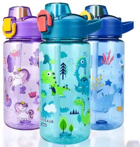 Kids Water Bottle With Straw, 600ml Toddler Drinks for School, Leakproof Children's BPA-Free Tritan Sport Bottle for Girls Boys