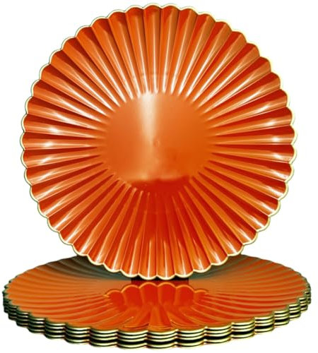 UOEKCS Orange Charger Plates, 13 Inch Plastic Round Dinner Charger Plates for Wedding Party, Tabletop Decor. (Set of 6)