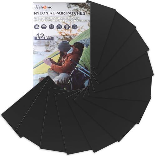 Cahomo Nylon Reparatur Patches, 12 Stück 20x10 cm Selbstklebender Wasserdichte Reparatur Patch, Daunenjacke Flicken Reparaturset,Nylon Flicken Selbstklebend, für Jacken, Zelte, Daunenjacke-Schwarz