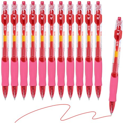 M&G Gelstift mittlere Spitze 0,5 mm, 12 Stück Schnelltrocknend Glatt Einziehbarer Roter Gel-Tintenroller für Zuhause Büro Schreiben Notizen Journaling Geschäft, Stil 2