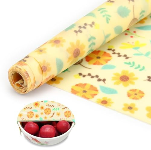 Modixun Beeswax Wrap Roll 100cm x 33cm, Reusable Beeswax Wraps for Food, Large Beeswax Paper Food Wrap for Bread Sandwich Wrapper Bowl Covers, Sunflower