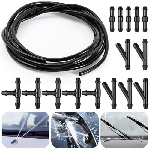 MirraSwit 4M Kit de Tuyau Essuie Glace, Auto Kit de Tuyau Essuie Glace avec 9 Pièces Raccord de Tuyau (Type Y I T), Durite Lave Glace pour Connecter la Pompe à Eau et Les Buses de la Voiture