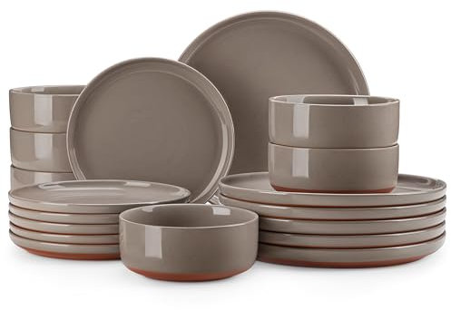 MALACASA Plates and Bowls Sets, 18 Pieces Modern Ceramic Dinnerware Set for 6 Kitchen Dinner Set Stoneware Dishware Dishes Set Microwave and Dishwasher Safe, Brown, Series TARA