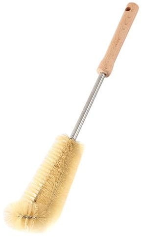VALINK Long Bristle Brush with Wood Handle,Bottle Brush with Curved Head for Cleaning Baby Water Bottle Tube Teapot Mouths Straw Pipe Washer Brushes Wooden Handle With Narrow Mouth 4x30cm