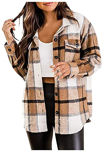 Lxitoler Veste Polaire Femme Surchemise Femme Chemisier Femme Manche Longue Surchemise Femme Hiver T- Shirt À Carreaux Vetement Femme Hiver Gilet Chaud Femme Veste Femme Hiver Veste En Flanelle